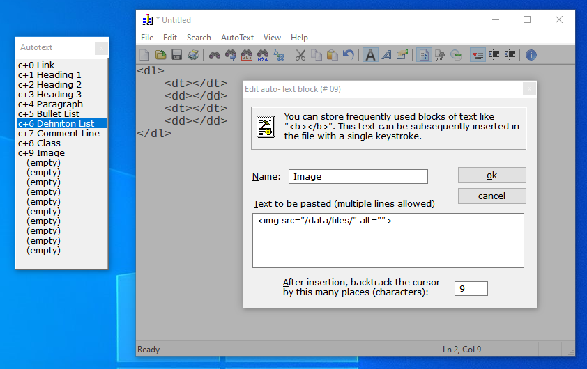 Editor2 window with
	Mnemonics and dialogue