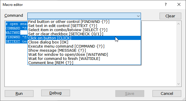Macro Editor Dialogue
