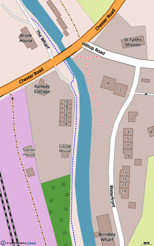 Map of the canal through
	Preston Brook