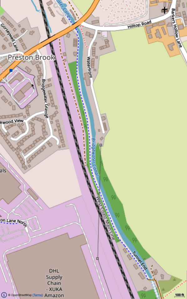 Map of the Bridgewater
	canal from the Preston Brook Tunnel to the Bridge